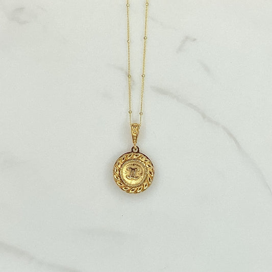 Princess Di- Gold Chanel Button Pendant 18k Gold Filled Satellite Necklace